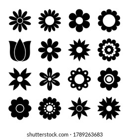 Set of silhouette images of different flowers icons