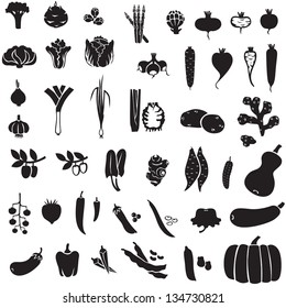 Set of silhouette images of different vegetables