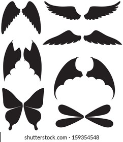 Set of silhouette images of different wings