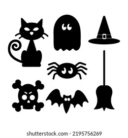 set of silhouette images with elements for halloween