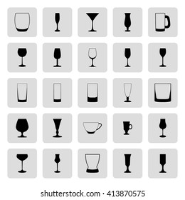 Set of silhouette images of glass glasses for  different drinks