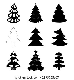 set of silhouette images of trees