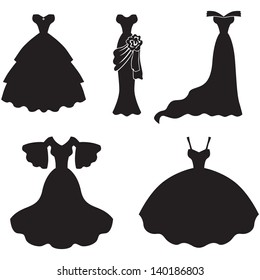 Set of silhouette images of wedding dress