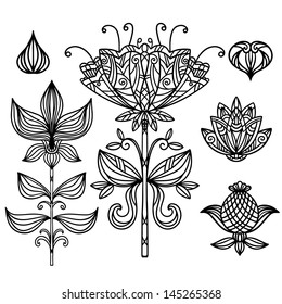 Set of silhouette isolated flowers design element - vector