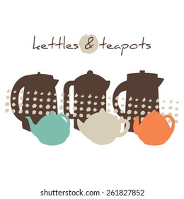 Set of silhouette kettles and teapots. Vector illustration