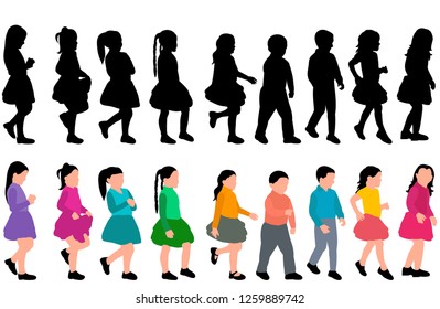 set silhouette kids girls go