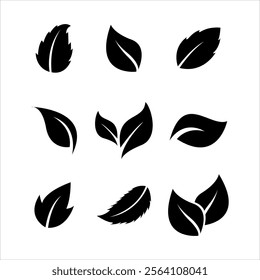 Set of silhouette leaf icons. Elements design for natural, eco, bio, vegan labels. Leaf icons set ecology nature element, silhouette leaf, environment and nature eco sign. Vector illustration.