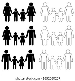 Set of silhouette of LGBT family holding hands. Contribution of parents to parenting. Vector illustration. Black and white icon set. Minimalistic design. 