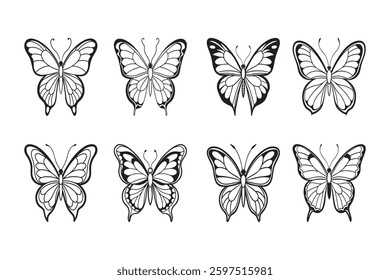 set of silhouette line art Butterfly vector illustration art design