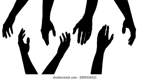 Set with a silhouette of a man hand in various positions isolated on a white background. Vector illustration