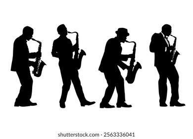  Set of silhouette of man playing the saxophone, jazzman - vector illustration