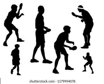 set of silhouette man playing table tennis