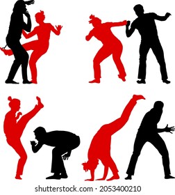 Set silhouette of a Martial Arts on a white background