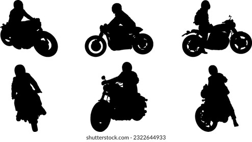 set of silhouette men on a bikes
