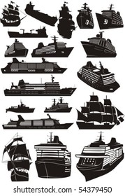 set silhouette miscellaneous type sea naves