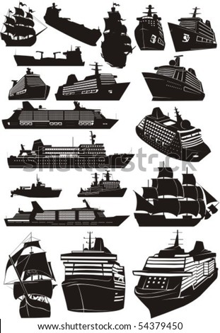 set silhouette miscellaneous type sea naves