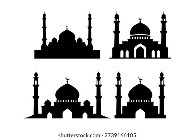 a set of silhouette mosque illustrations