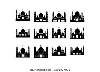 "Set of Silhouette Mosque Vector Illustration"

