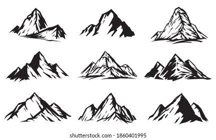 Set Silhouette Mountains Grayscale Sketch Hand Stock Vector (Royalty ...