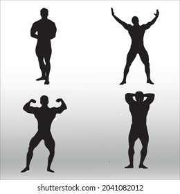 Set of silhouette muscle man
