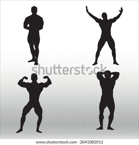 Set of silhouette muscle man