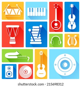 Set of silhouette musical instruments. Flat style