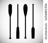 Set of silhouette oar paddle boat for printable pattern. Canoe symbol for logo, icon, stamp for sport club. Isolated black wooden scull lumbar. Vector Illustration
