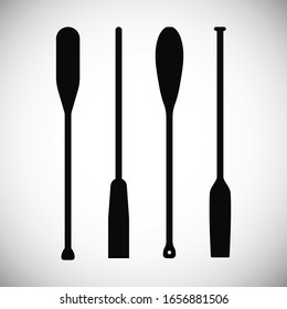 Set of silhouette oar paddle boat for printable pattern. Canoe symbol for logo, icon, stamp for sport club. Isolated black wooden scull lumbar. Vector Illustration