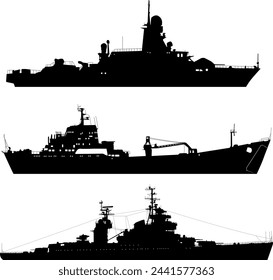 Establecer silueta en un fondo blanco de un destructor militar barco.