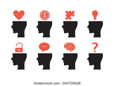 conjunto de silueta mente abierta con diferente vector de tiempo