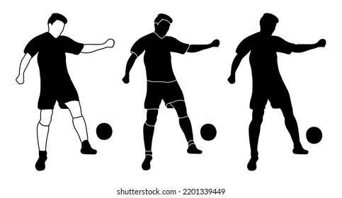 Set, silhouette outline, sportsman football, soccer players. Football, sport, isolated vector.