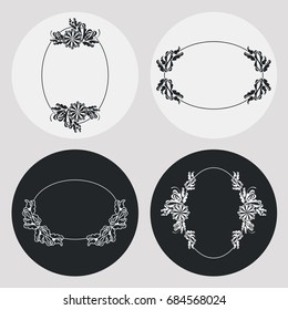 Set Silhouette Oval Frames Floral Elements Stock Vector (Royalty Free