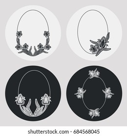Set of silhouette oval frames with floral elements. Design element for logo, banners, labels, prints, posters, web, presentation, invitations, weddings, greeting cards, albums. Vector clip art.