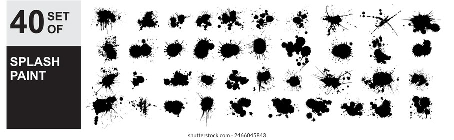 set of silhouette paint drops and splashes. Blotter spots, liquid paint drip drop splash and ink splatter.