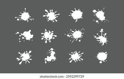 set of silhouette paint drops and splashes. Blotter spots, liquid paint drip drop splash and ink splatter.