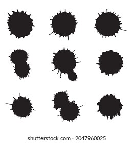 Set of silhouette paint stains, splatter random drops, vector blot