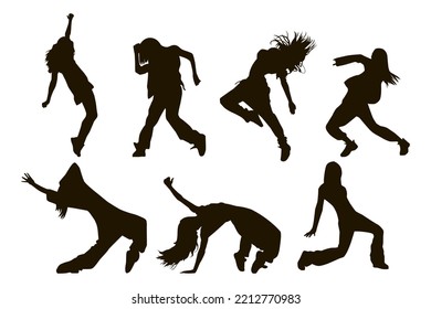 Set of silhouette people dancing hip-hop. Street dance. Vector illustration isolated on white svg