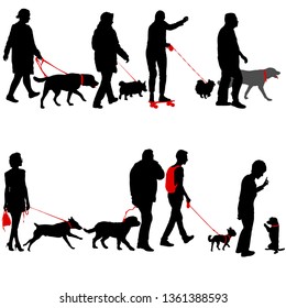 Set silhouette of people and dog on a white background