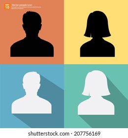 Set of Silhouette people man and woman avatar profile pictures with shadow on color vintage background