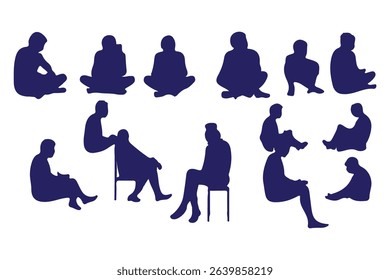 set of silhouette of people reading books standing, lying and standing vector illustration