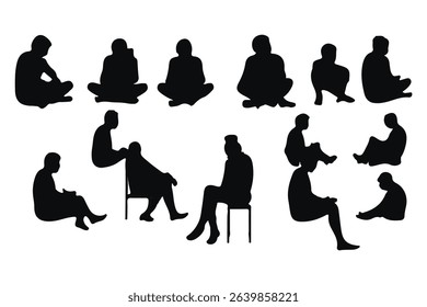 set of silhouette of people reading books standing, lying and standing vector illustration