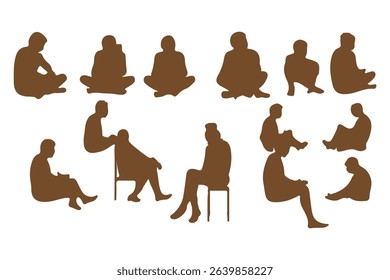 set of silhouette of people reading books standing, lying and standing vector illustration