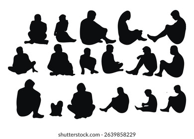 set of silhouette of people reading books standing, lying and standing vector illustration