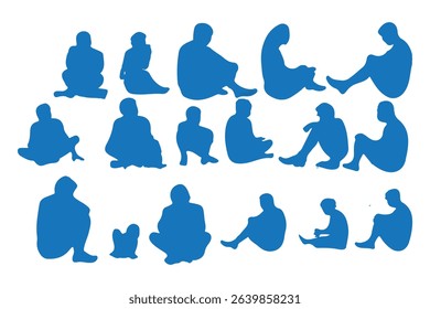 set of silhouette of people reading books standing, lying and standing vector illustration