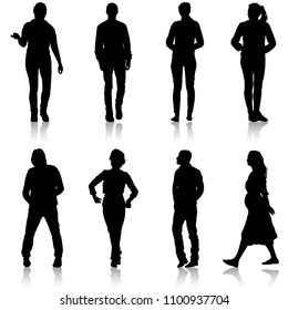 Set silhouette of People walking on White Background