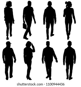 Set silhouette of People walking on White Background