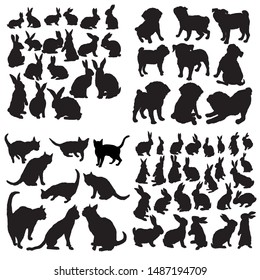 Set silhouette Pets. Dog, Cat, Rabbit. Illustration, vector.