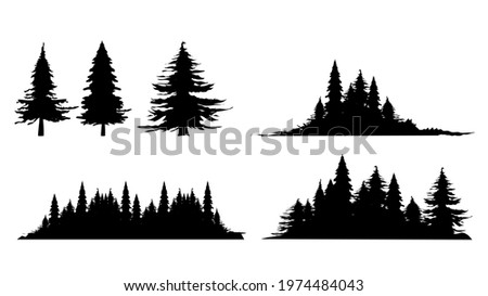 Set. Silhouette of pine tree , isolated on white background. Vector Illustration EPS 10