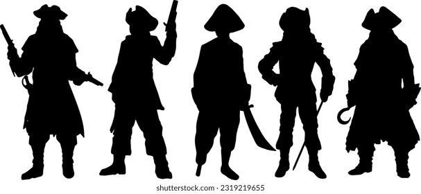 set of silhouette of pirates.