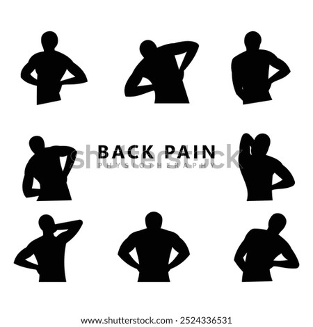 Set of Silhouette Poses for Back Pain and Chiropractic Therapy